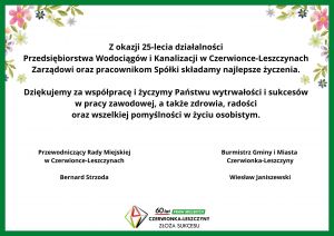 Życzenia z okazji 25-lecia działalności Przedsi